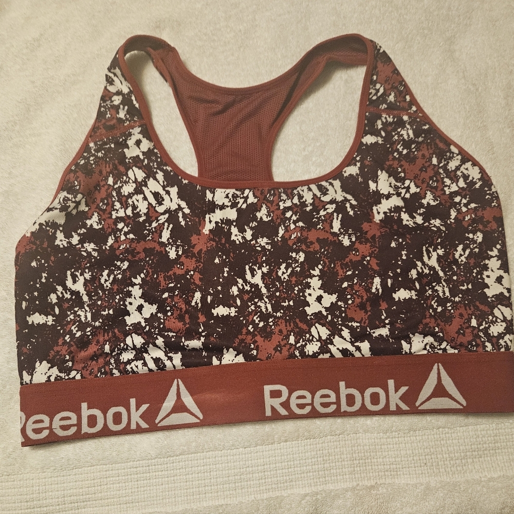 Reebok Women's Maroon and White Patterned Sports Bra Size 3x